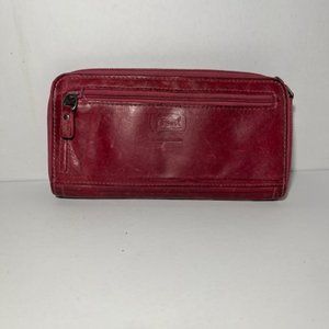Fossil Dark Blush Clutch Genuine Leather Zip Closure Wallet
